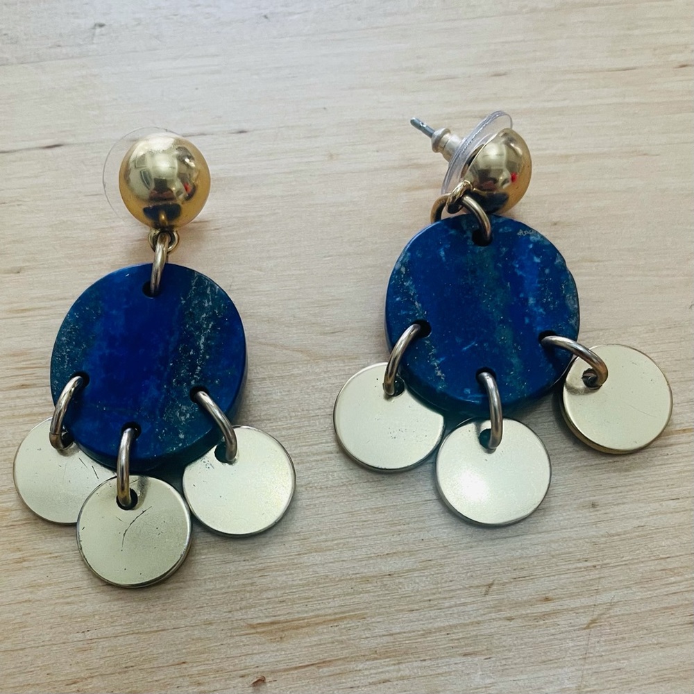 J. Crew Blue Gold Dangle Drop Earrings